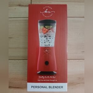 NIB Kitchen Selective Red Personal Blender with Drink-Through Lid